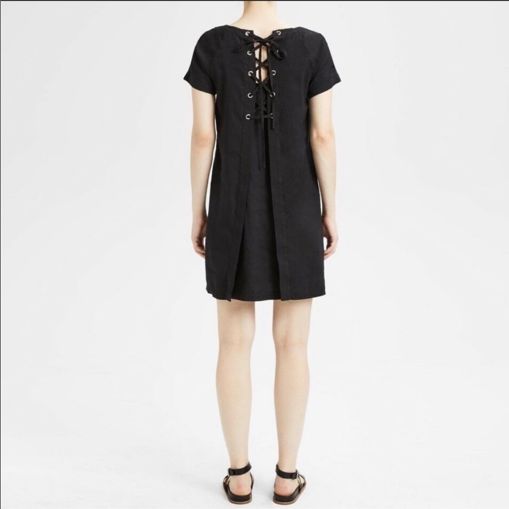 Theory Lace Back Raglan Shift Dress in Black